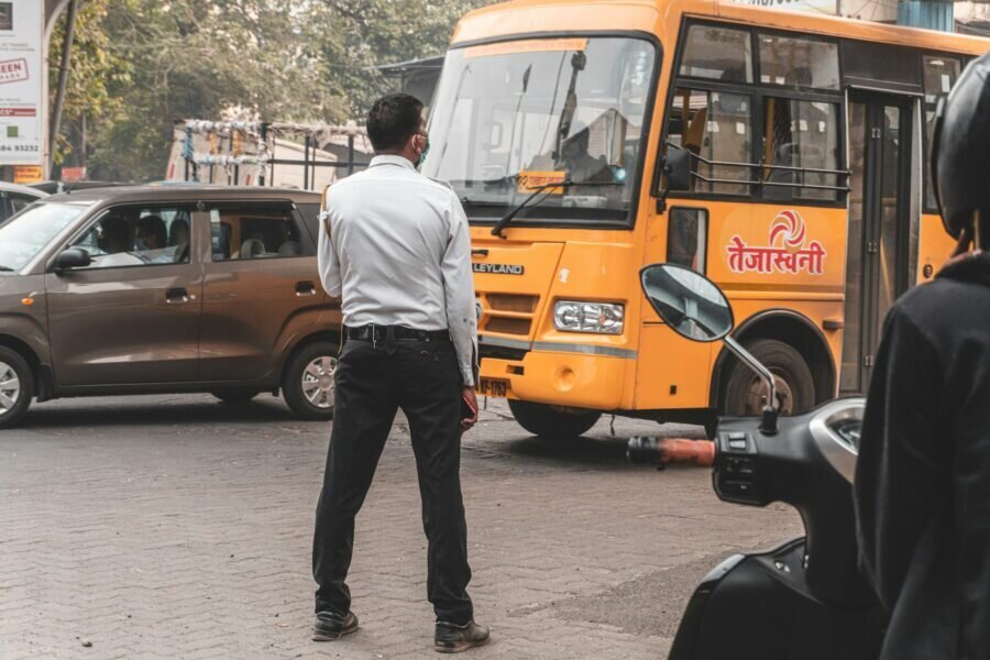 Traffic police and school bus