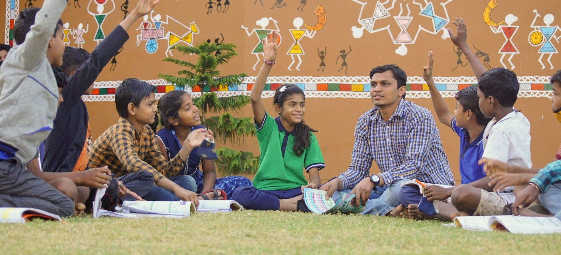 Teacher and students Children