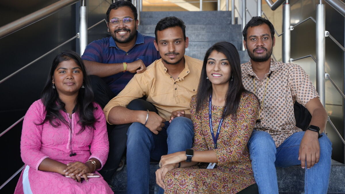 5 students on stair of Bhopal Campus