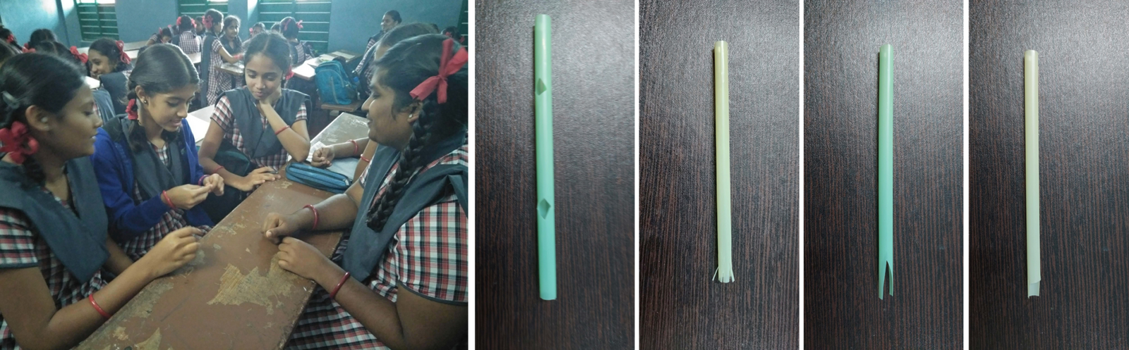 Students brainstorming on ways to modify their straws to produce sound.