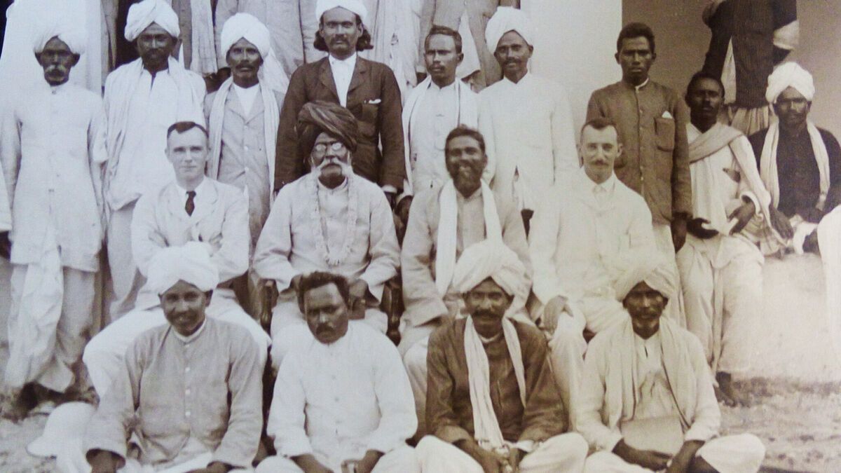 Missionaries with Dalit converts outside a Telugu church
