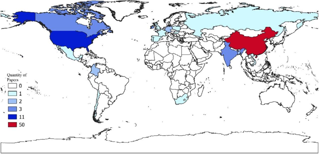 Global distribution of studies on urban freshwater microbiomes
